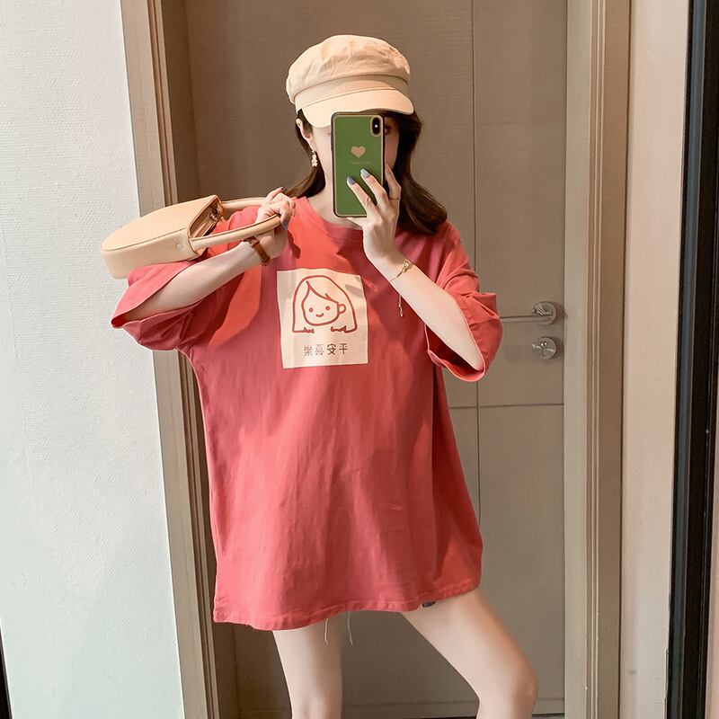【新作】【送料無料】 マタニティウェア2020夏の新しいファッションプリントルーズカジュアルTシャツバージョンのラウンドネック妊婦トップ-アリババ サマー 夏物 Oネック expec270058535666