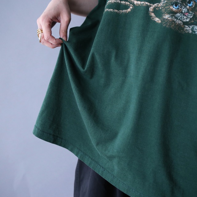 "cat × boots" good printed XXL over silhouette h/s tee