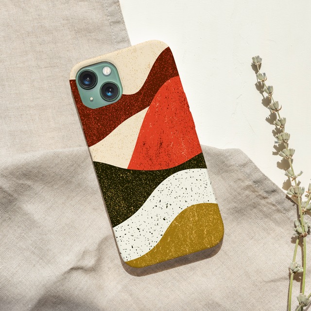 受注生産 iPhoneケース 赤茶とゴールドの山形ウェーブ｜カーヴィー抽象 CURV051B