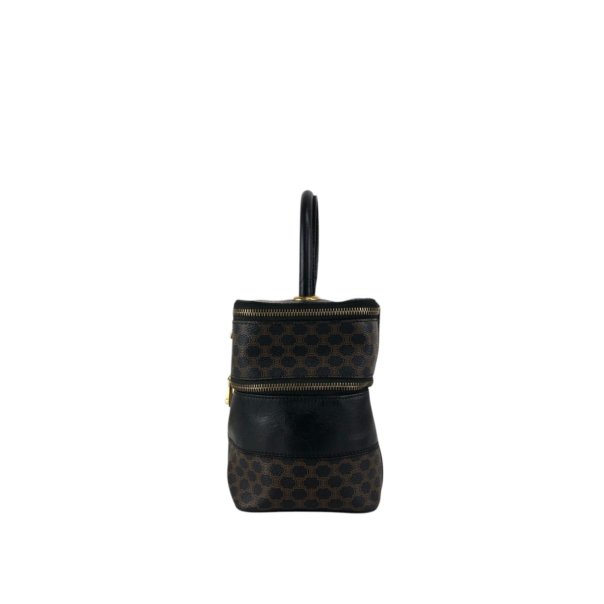CELINE セリーヌ マカダム ハンドバッグ ブラック PVC レザー バニティ