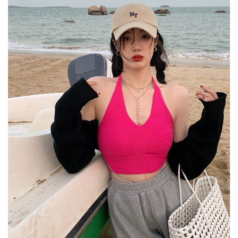 ホルターニットショートトップス ガールズファッション17667924896