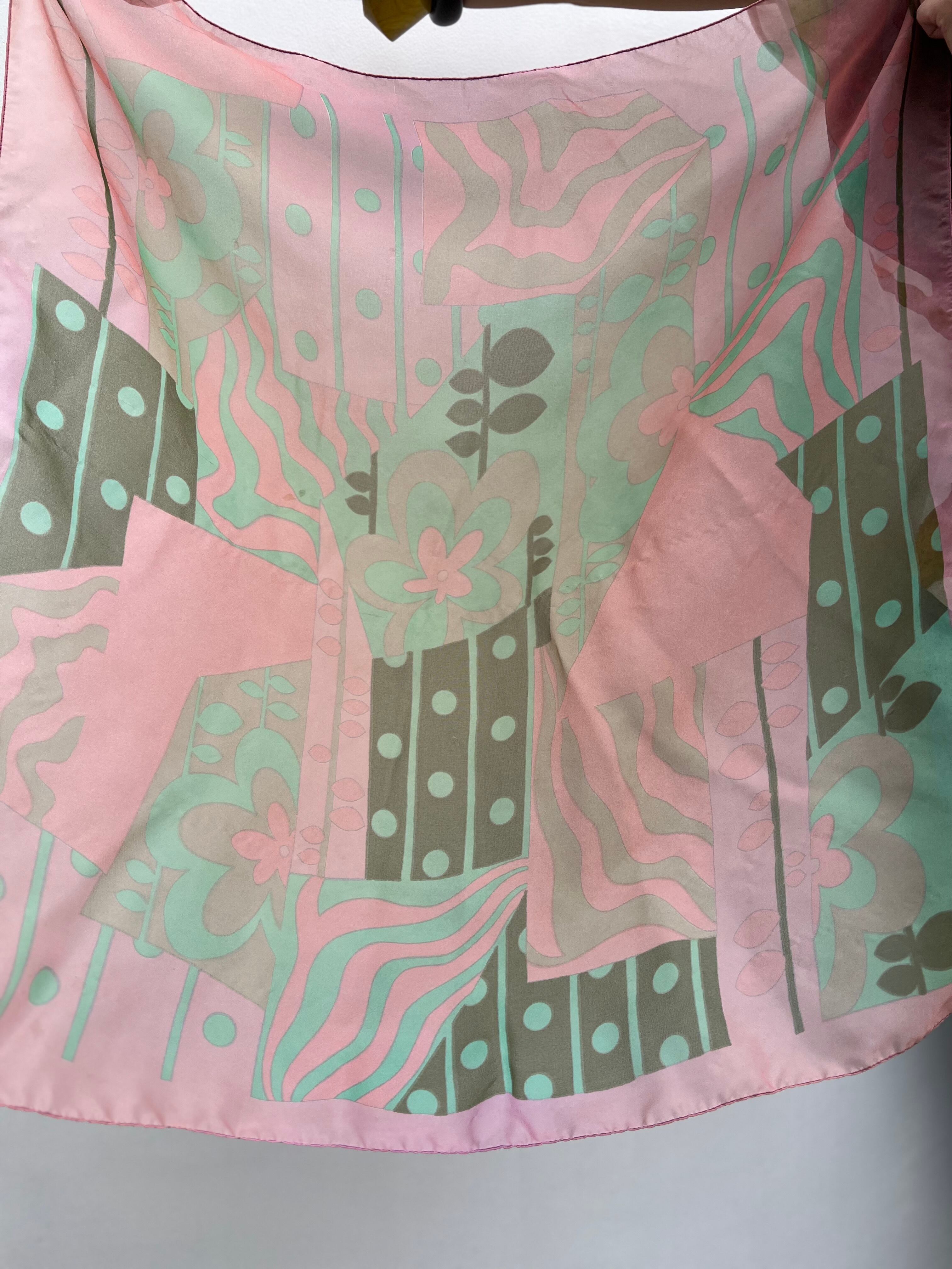 Vintage pink mix print see-through poly scarf ( ヴィンテージ ピンク × ミックス柄 ポリ スカーフ )