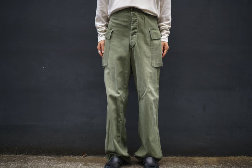 [US.ARMY M-43] Vintage HBT Field Pants [1940s] Vintage Herringbone Twill  Military Pants | beruf powered by BASE