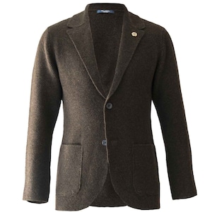 【4色ミックス カシミヤ100%】カシミヤグラデハニカムニットジャケット/ブラウングラデーション/日本製