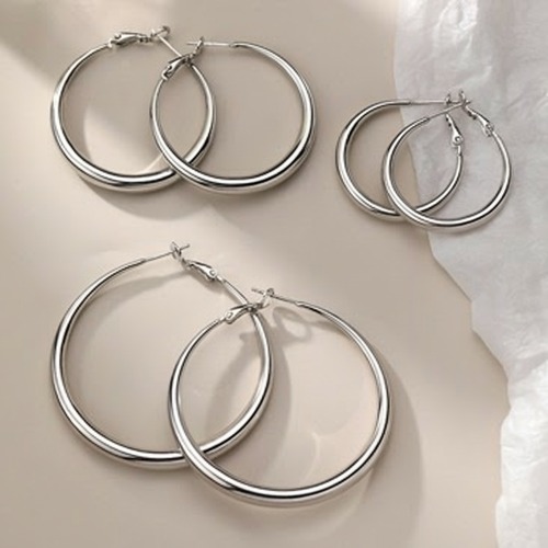 フープ風 大ぶり シンプル ピアス   3size  26053 画像