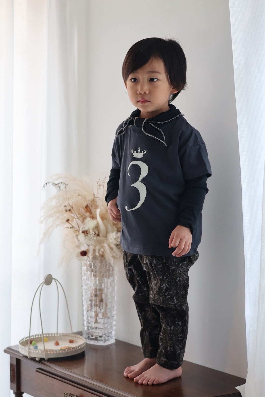 【即納/送料無料】Number Tee for / top ivory (gray)