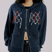 NAVAJO KNIT HOOD ZIP UP_NAVY