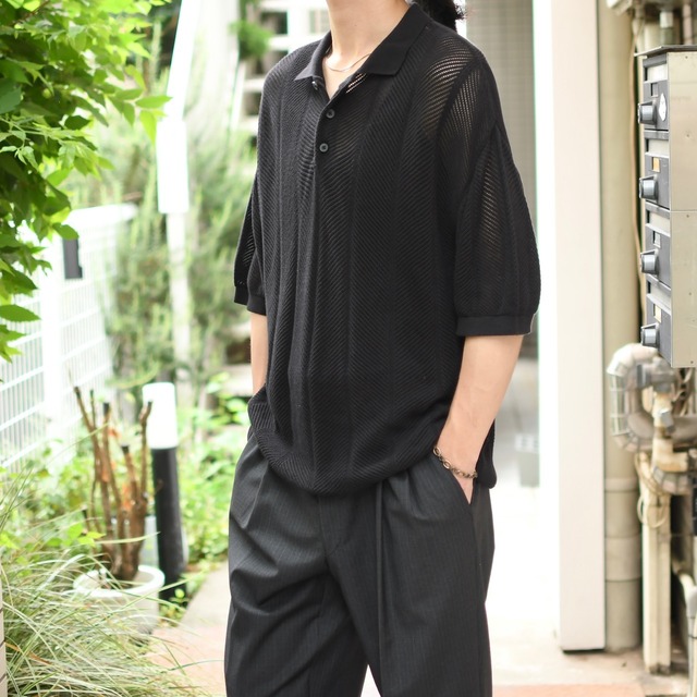 mesh knit polo black