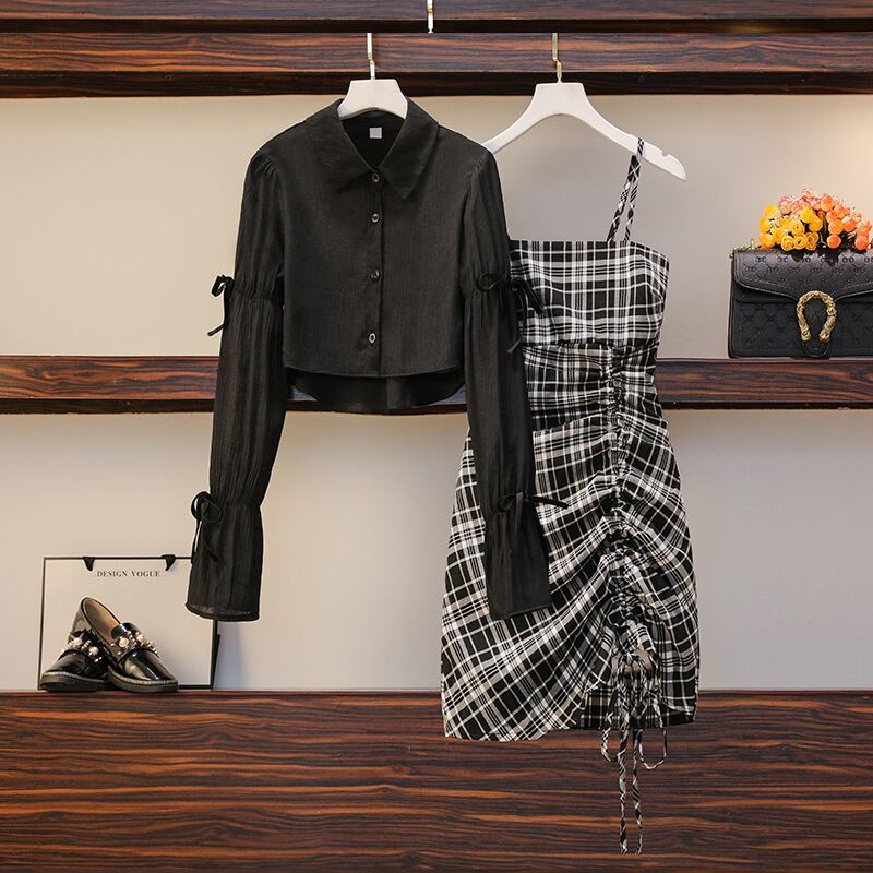 サブカル 服 地雷系 通販 ツーピース チェック柄 ノースリーブワンピ ジャケット 上下セット gothic 闇かわいい