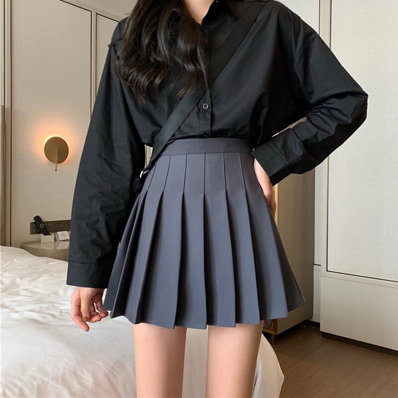 スタイルプリーツスカート サマーハイウェストウェストブラックショートAライン 夏物 萌量不足70196086609