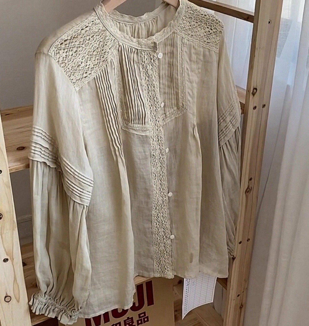 ランタンスリーブ リネン ブラウス