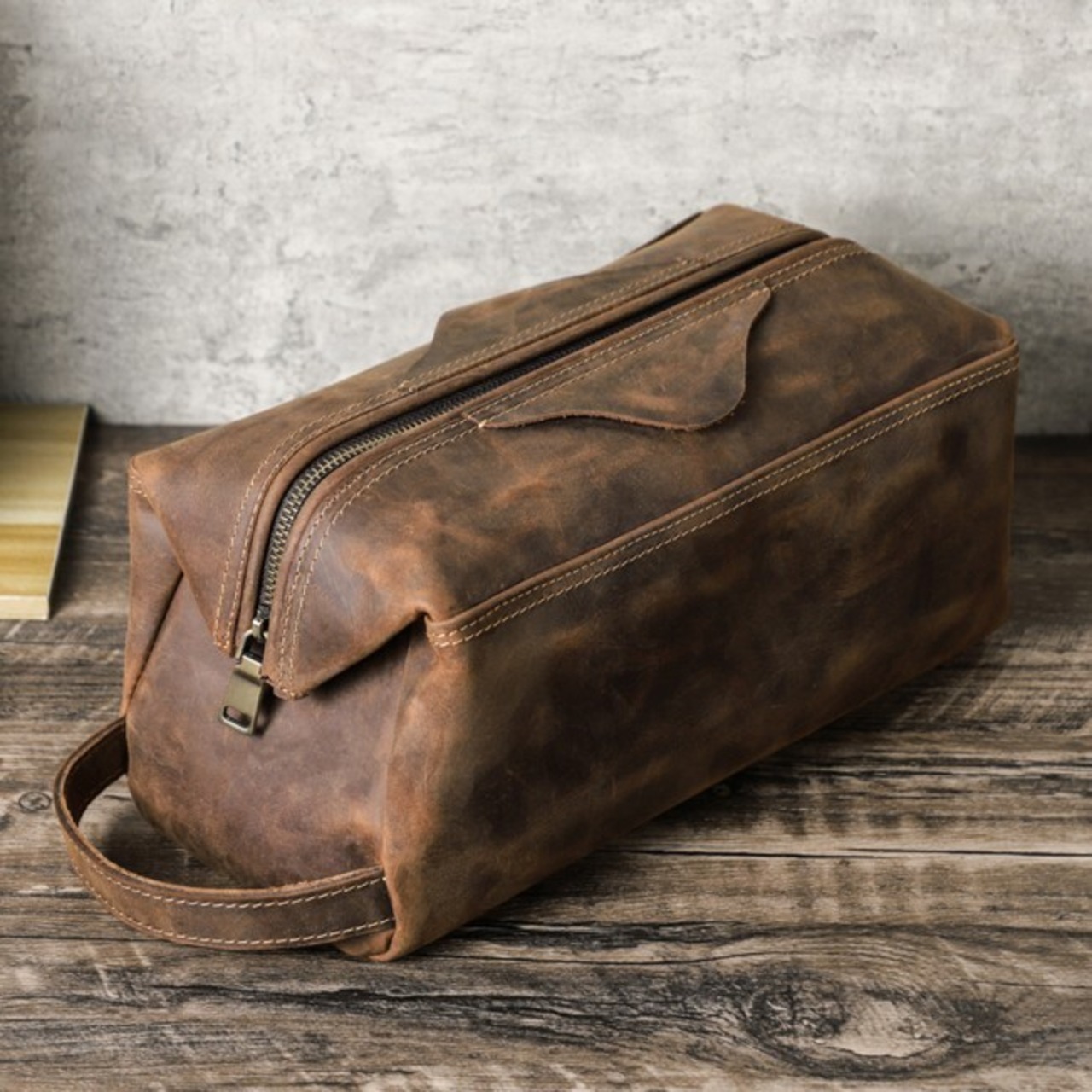 Wide Opening Genuine Leather Travel Pouch Bag / 本革 ワイドオープン レザー トラベル ポーチ バッグ