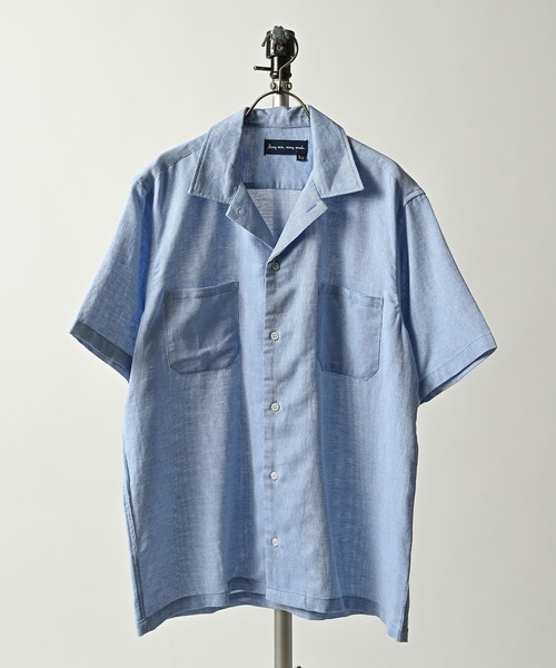 many men many mind Cotton linen Panama open collar shirt (BLU) M2515061