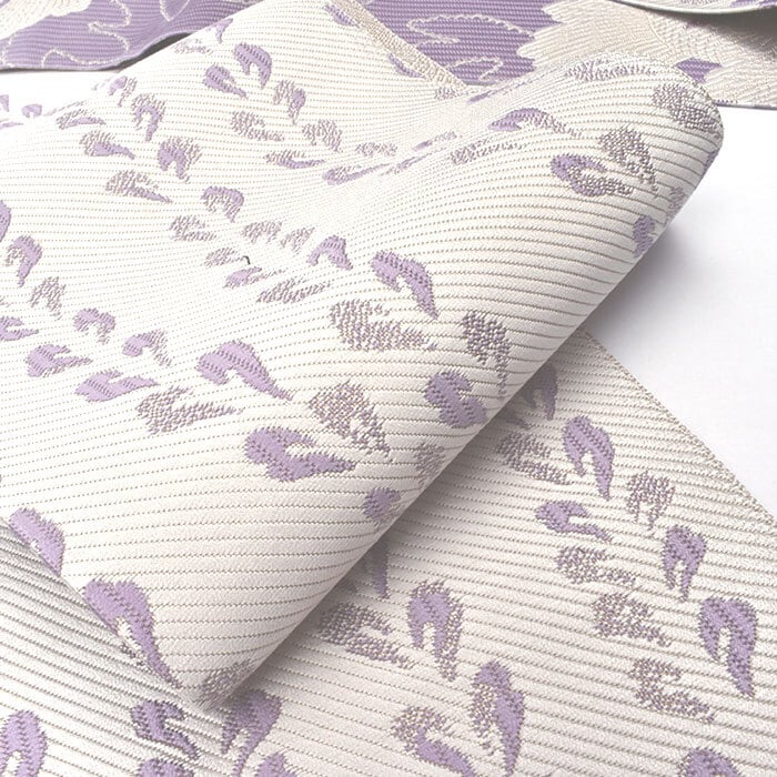 半幅帯]博多織 老舗 協和織工場 謹製 白牡丹 両面柄 正絹 日本製(商品