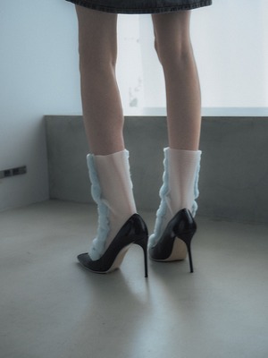 Faux Fur Mesh Socks / BLUE×WHITE