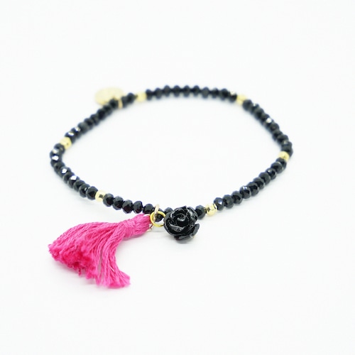 Rose Tassel Bracelet｜Black x Pink