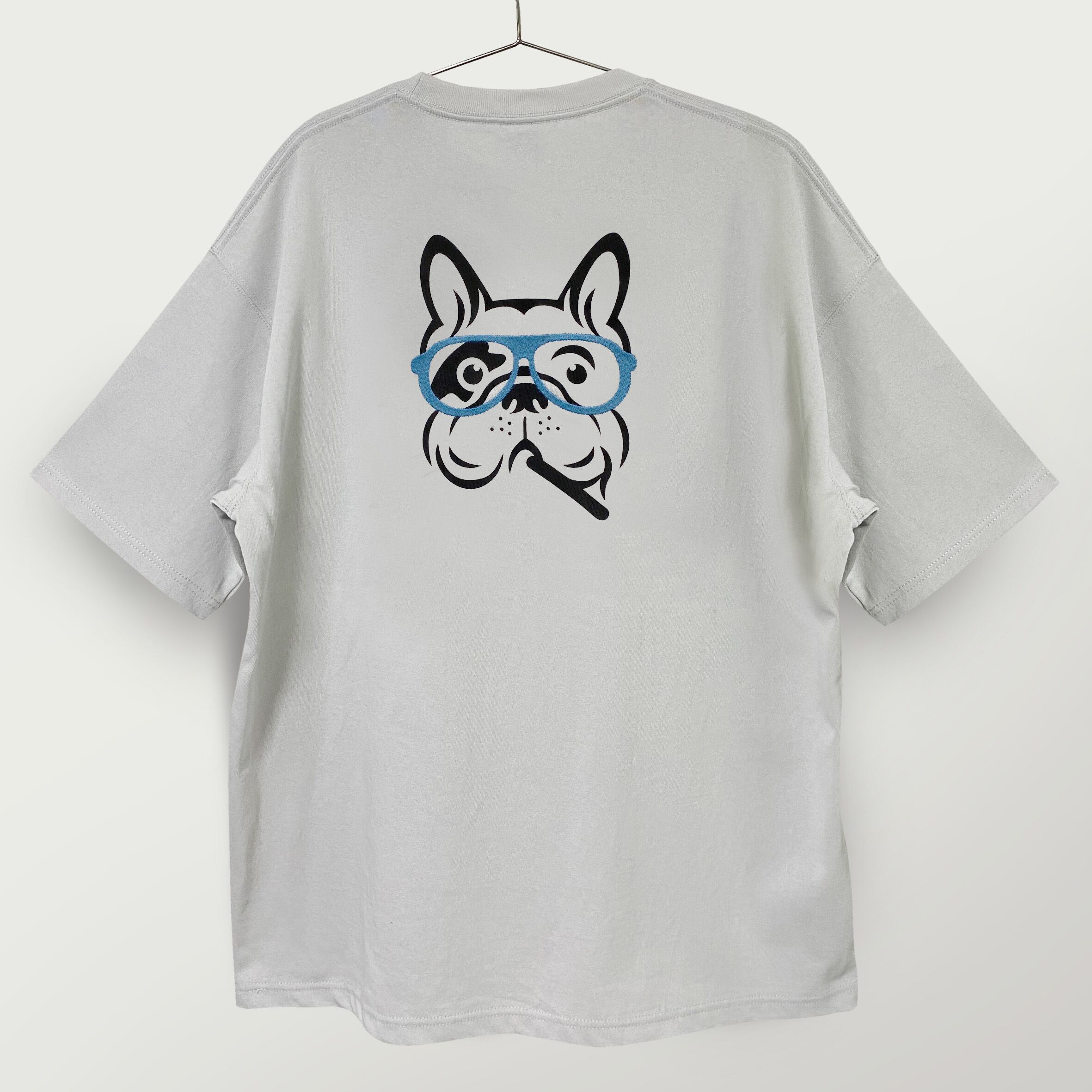 刺繍＆ステンシル☆半袖T-shirt／犬と眼鏡。