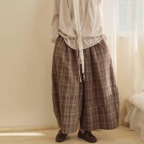 チェック柄バルーンワイドパンツ ・12747