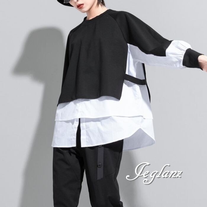 3色 バイカラー シャツ ブラウス チュニック モード系(MB620)ρ