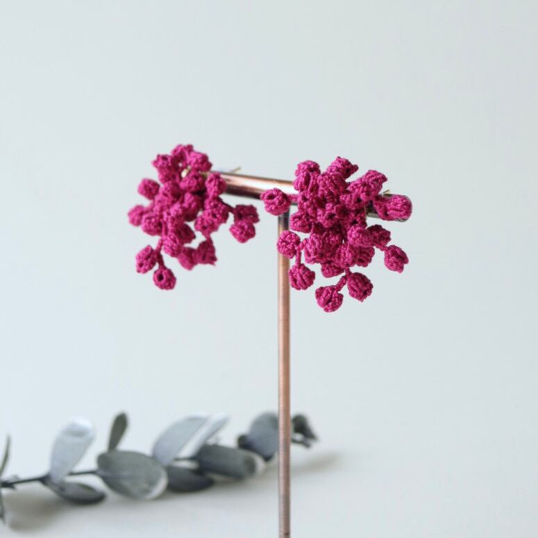 タティングレースのピアス Spice Shower＜スパイスシャワー＞Plum ※イヤリングに変更可