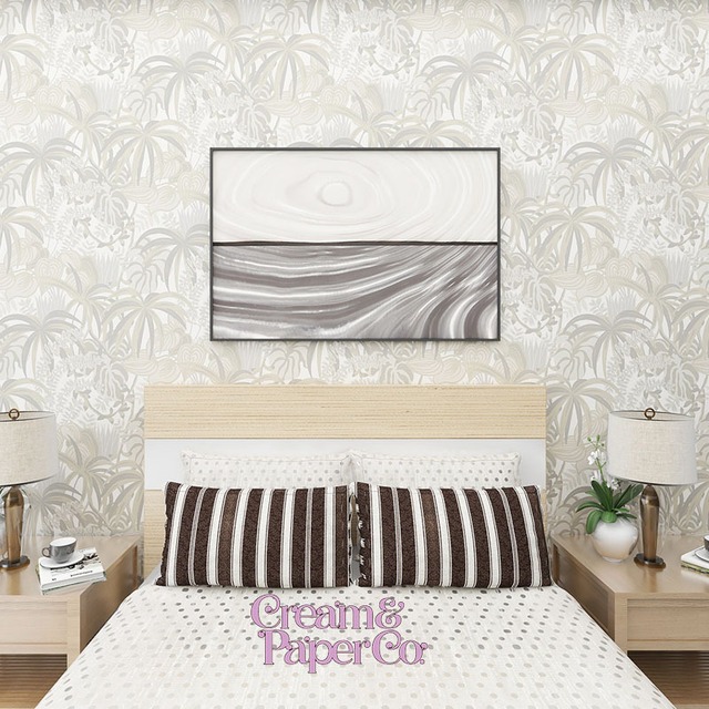 ムーンライトグレー × シルバー Rainforest leaf botanical　FL1-778903MT for DIY 53㎝×10m リピート64㎝