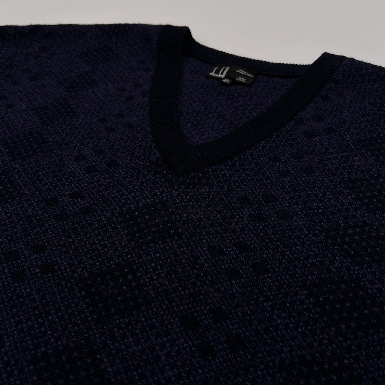 スコットランド製 dunhill ダンヒル 総柄 Vネック ウールニットセーター サイズ 40/102cm /メンズ/英国製/パープル/XY0026a