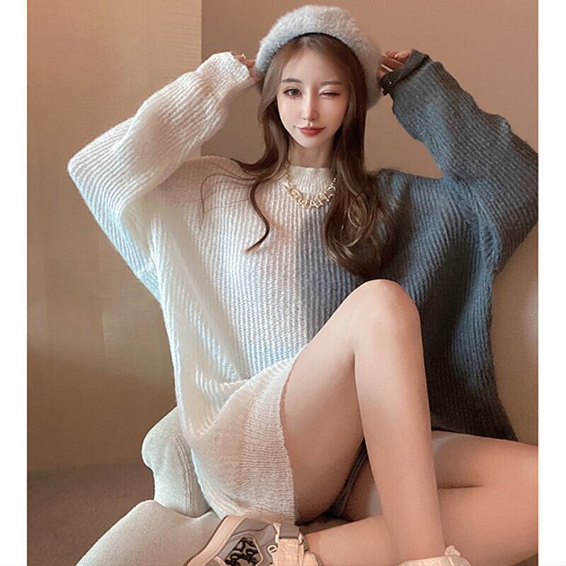 カラーセーター コート オータムルーズニットトップス ロング 秋物 ガールズファッション61424798636