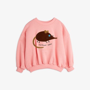 【26AW】minirodini( ミニロディーニ )Elephant shrew chenille sweatshirt pink(80-86/92-98/104-110/116-122/128-134/140-146)スウェット ねずみ アップリケ ピンク
