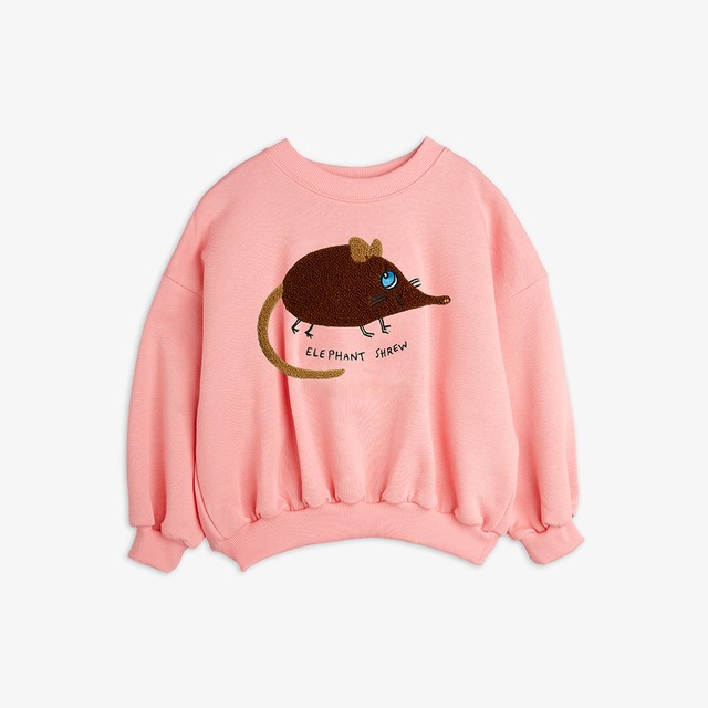 【26AW】minirodini( ミニロディーニ )Elephant shrew chenille sweatshirt pink(80-86/92-98/104-110/116-122/128-134/140-146)スウェット ねずみ アップリケ ピンク