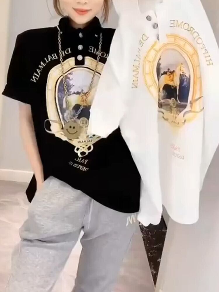 スタンダードスリーブTシャツ シャツ スプリングサマースタイルルーズ半袖トップス レトロ ハーフスリーブ 大きめサイズ 春物 夏物 ミックスインファッション26586792687