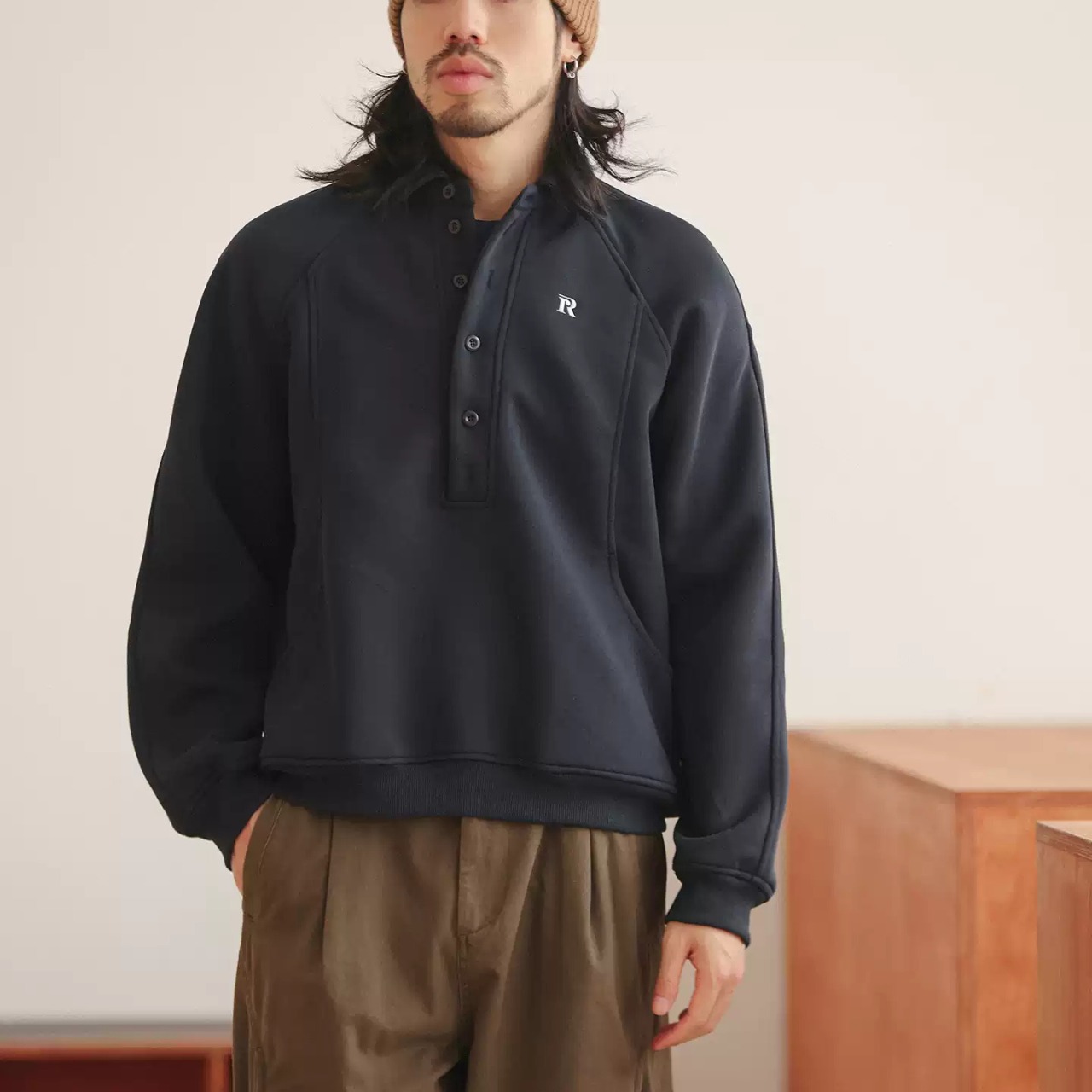 ロゴ刺繍 ヘンリーネック スウェット A1728 - 8