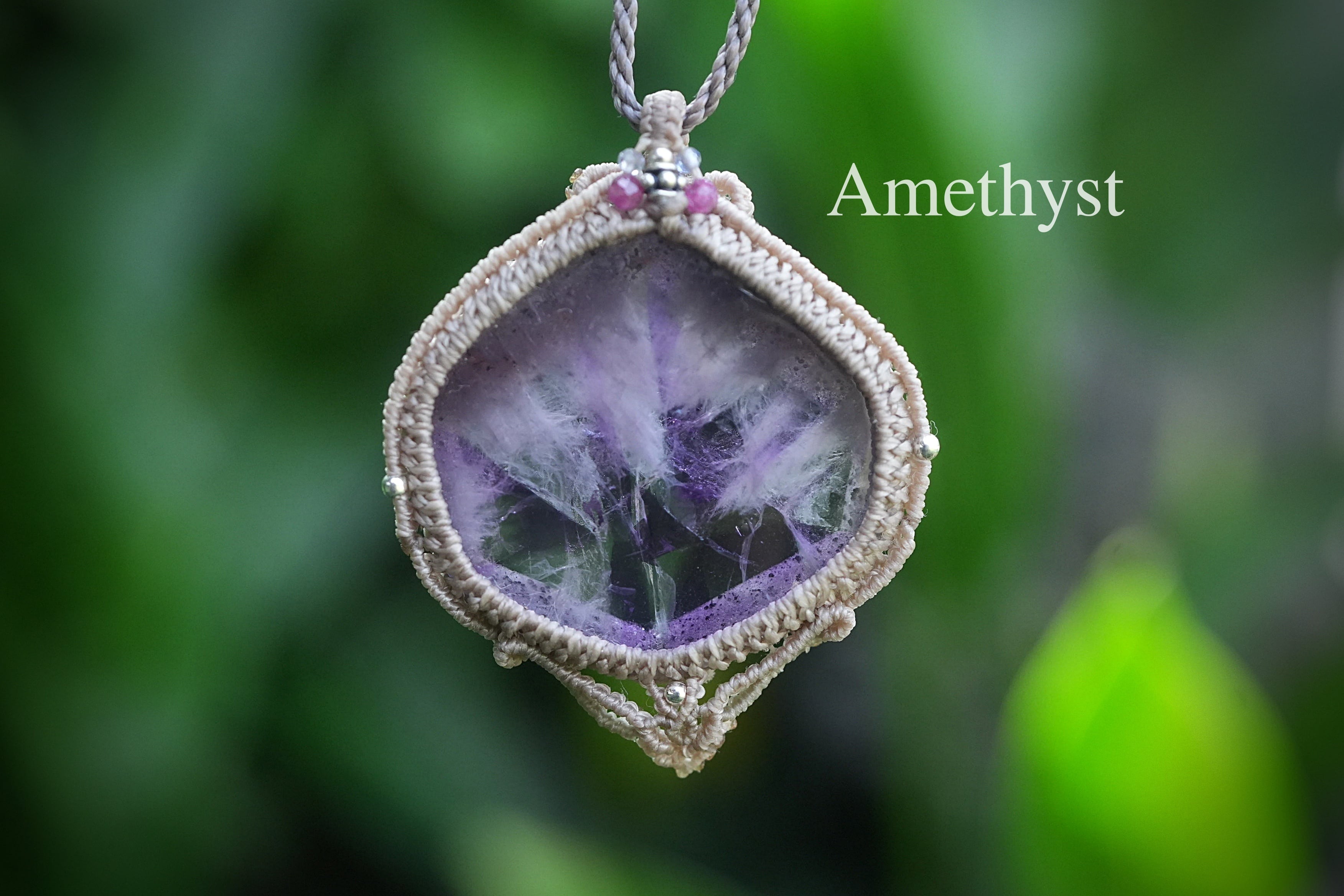 六角形★コランダム アメジスト マクラメネックレス1810