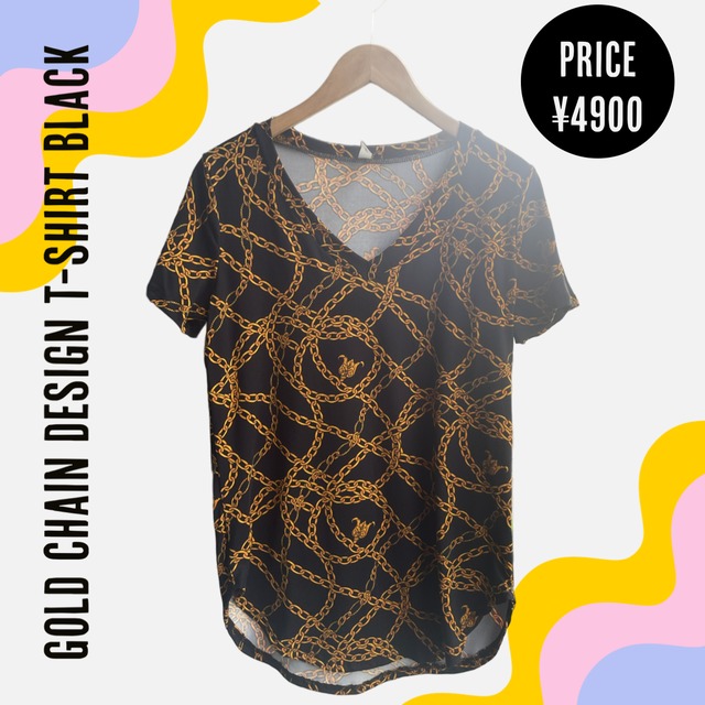 Gold chain design T-shirt Black