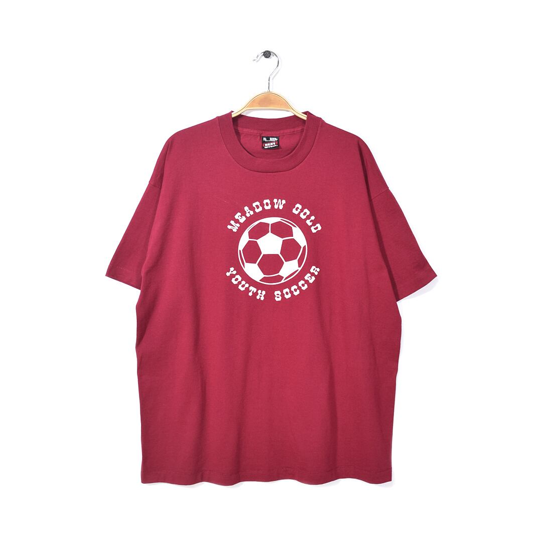 90s フルーツオブザルーム USA製 サッカー シングルステッチ ヴィンテージTシャツ マルーン メンズXL 古着 アメカジ @BZ0055