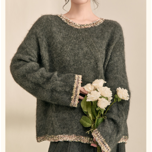 ベルスリーブニットトリミングプルオーバー W01099