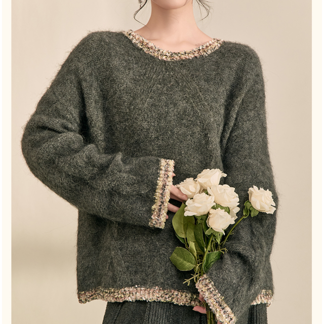 ベルスリーブニットトリミングプルオーバー W01099