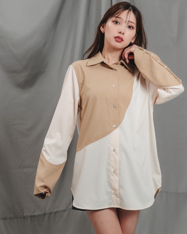 LEANN MOMENT Bicolor curve shirt / ベージュ / フリーサイズ