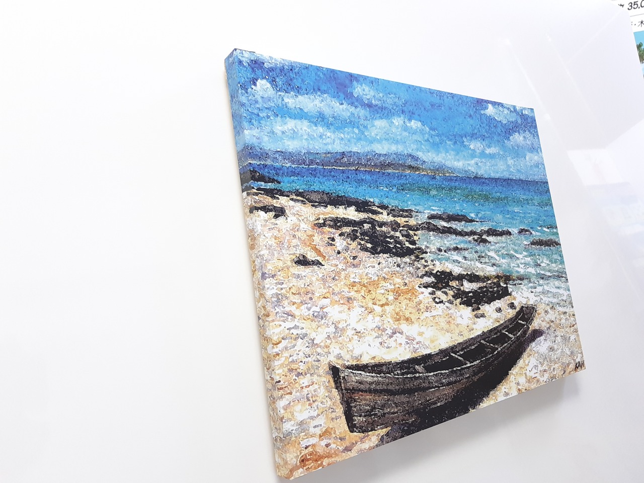 竹富島の海とサバニ ※アートパネル | 沖縄絵画市場
