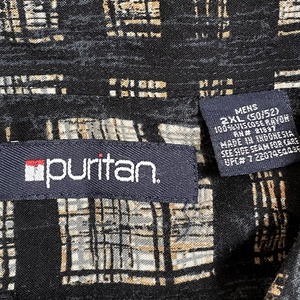 【PURITAN】半袖シャツ 個性的 柄シャツ 総柄 オールパターン 手描き風 チェック レーヨン 2XL ビッグサイズ US古着