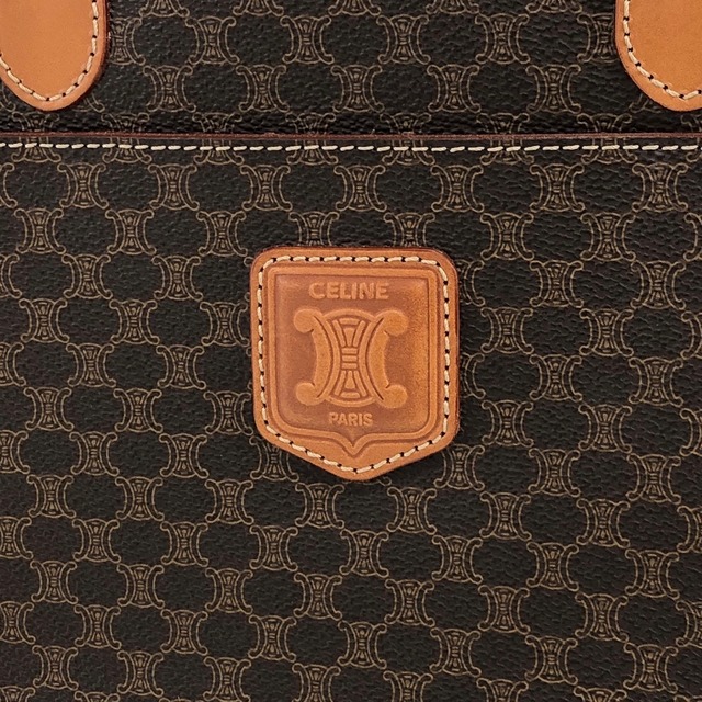 CELINE セリーヌ マカダム ブラゾン型押し レザー ハンドバッグ ブラウン vintage ヴィンテージ オールド s7fgrx