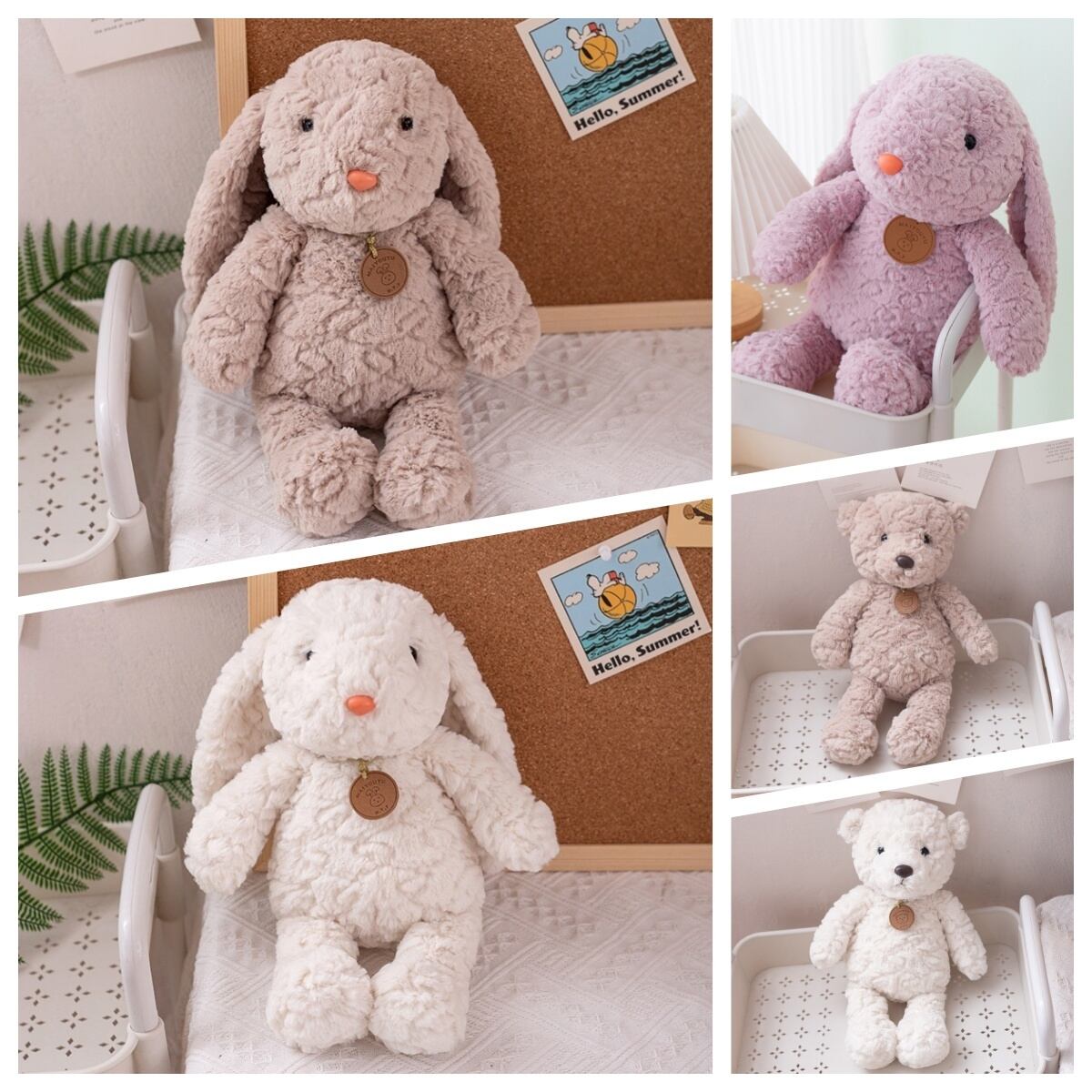 ,ふわふわ長耳うさぎくまぬいぐるみ 35cm 55cm ファーストトイ 誕生日クリスマスプレゼント インテリア ホワイト パープル ブラウン lgd0043