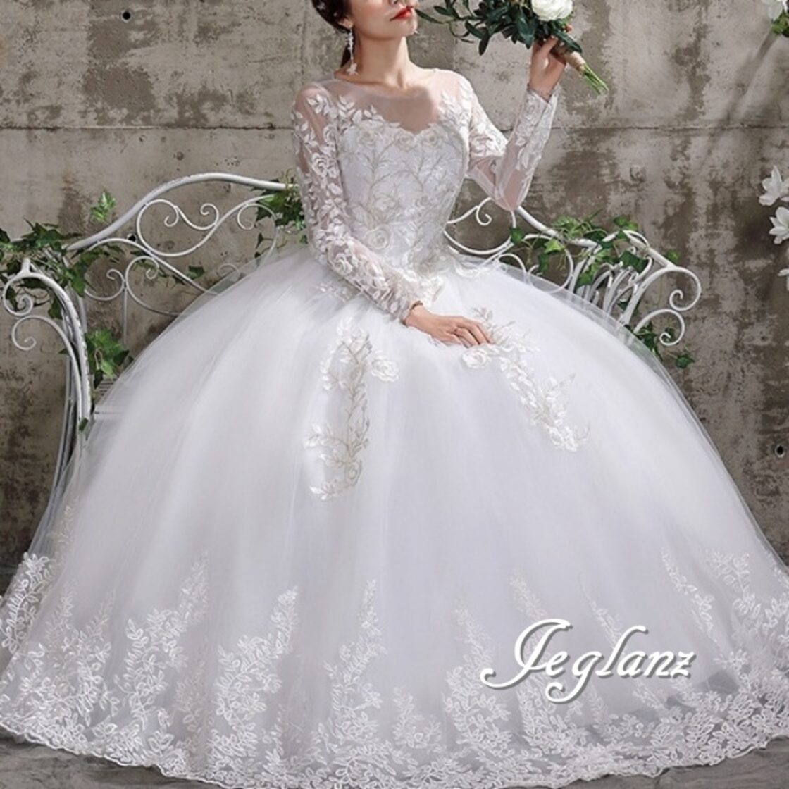 4点セット ウエディングドレス 背中 編み上げ ペチコート グローブ  