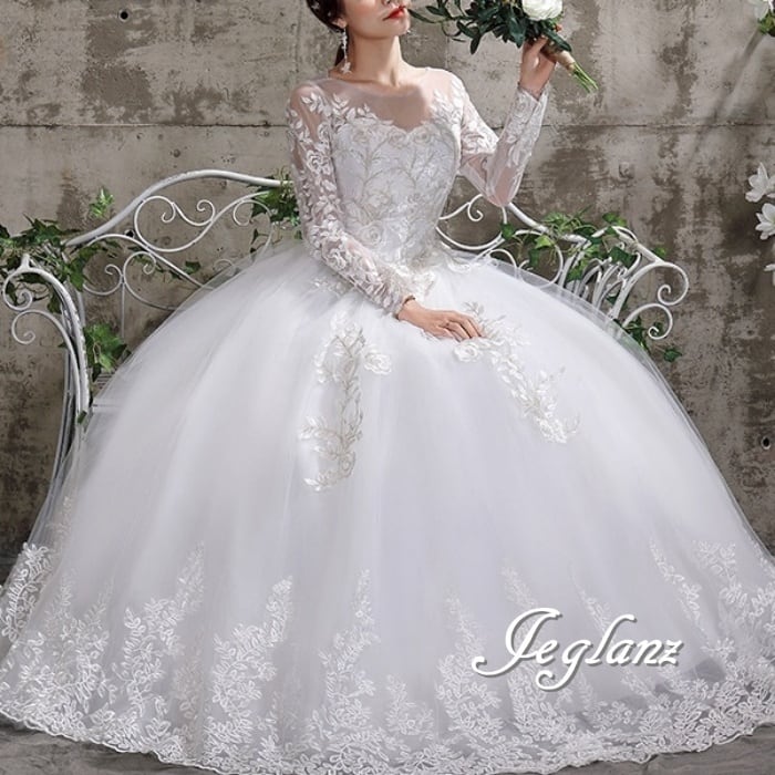 4点セット ウエディングドレス 背中 編み上げ ペチコート グローブ ペール(M7247)ο