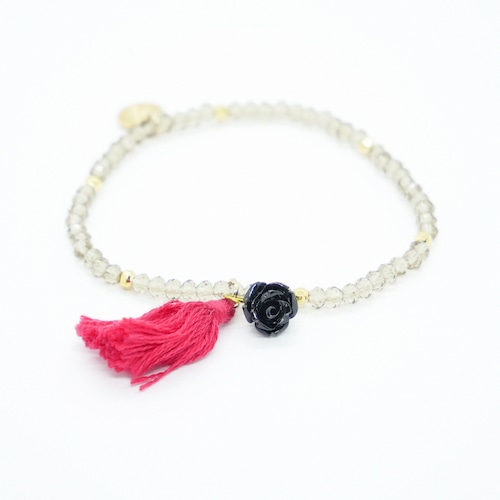 Rose Tassel Bracelet｜Clear x Black x Red