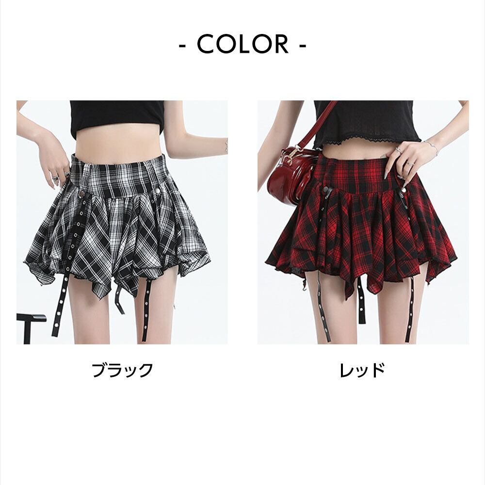 【送料無料】 チェック柄 ミニスカート アシンメトリー レディース 春夏 韓国 原宿系 ストリート アメカジ 大人 カジュアル かわいい ロック パンク Y2K 裏地付き 大人可愛い 大人女子