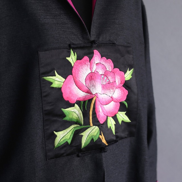 "睡蓮" box pattern china motif silk shirt