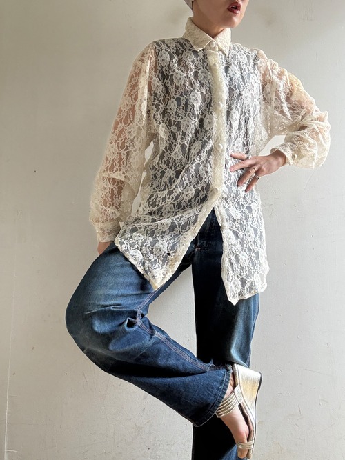 70-80s Vintage Lace Oversized Shirt