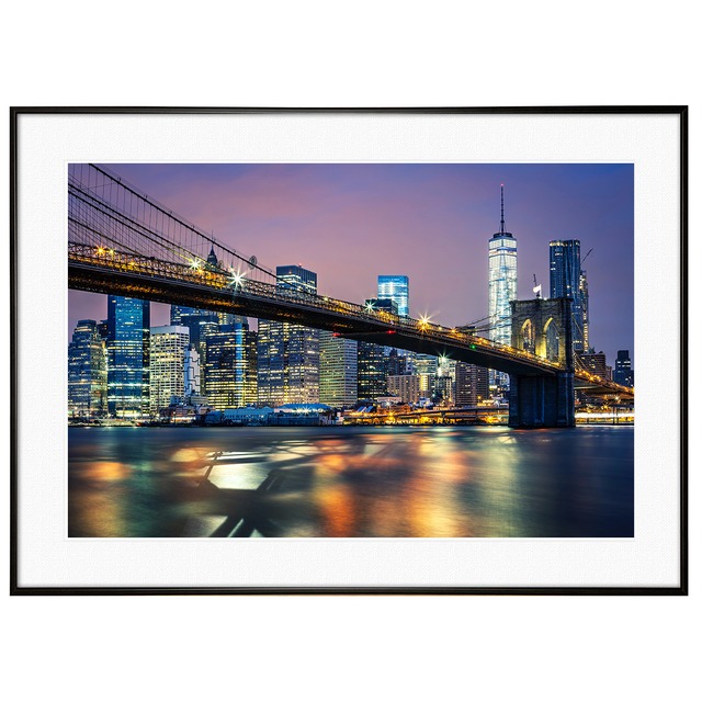 夜景写真 アメリカニューヨーク ブルックリン・ブリッジ インテリアアートポスター額装 AS0895