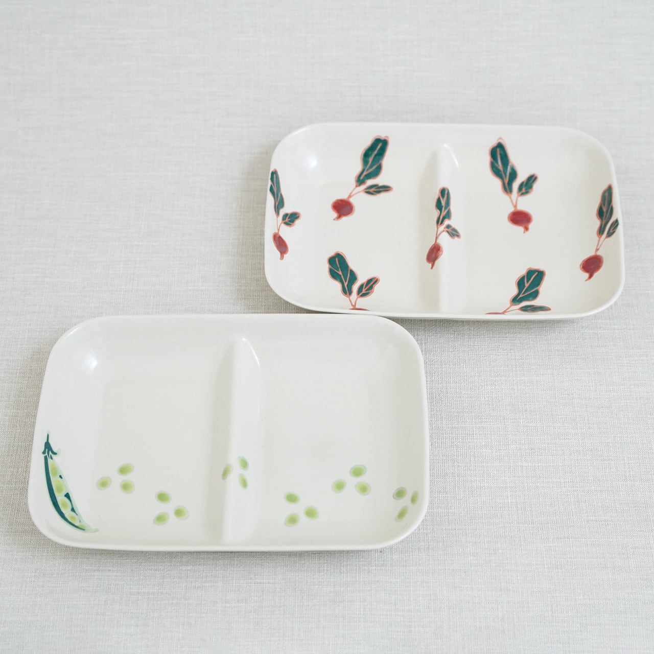 フレッシュアート角仕切皿（ビーン・ラディッシュ） | 菊祥陶器／工房