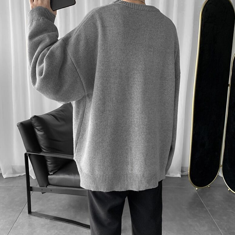 韓国メンズファッション オーバーサイズ カジュアル 袖リブニット セーター シンプル ニット 韓国メンズ服 流行プチプラ韓国メンズファッション新作通販 Buy The World